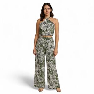 Rachel Zoe, Tropical Print Two Piece Set, Woman,Size M,‎ Color Green-Tan